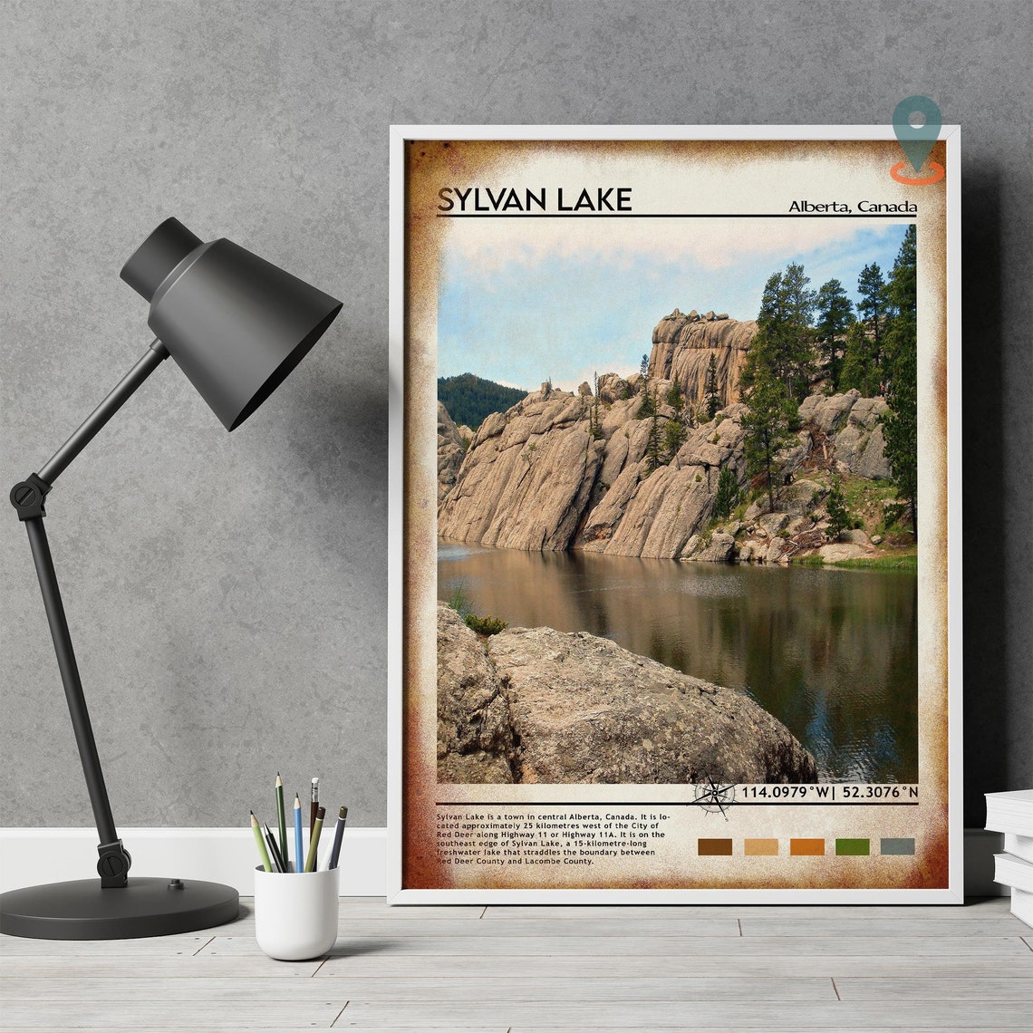 Sylvan Lake Alberta Canada Rocky Cliffs Lakeside Nature Poster - Image 4