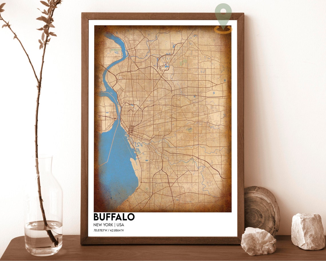 Buffalo New York Navy Yellow Bold City Street Map Design Poster - Image 2
