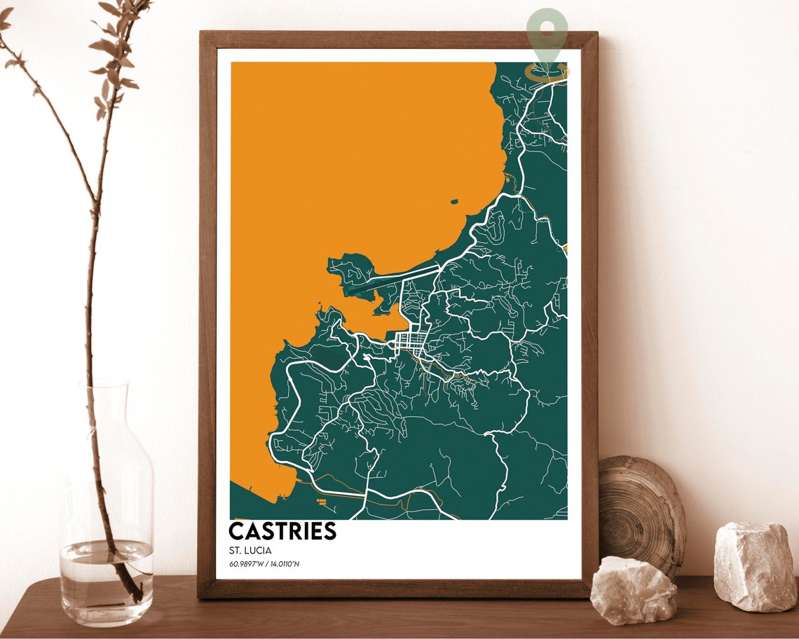 Castries St Lucia Minimalist City Map Poster in Dark Navy Style - Image 5