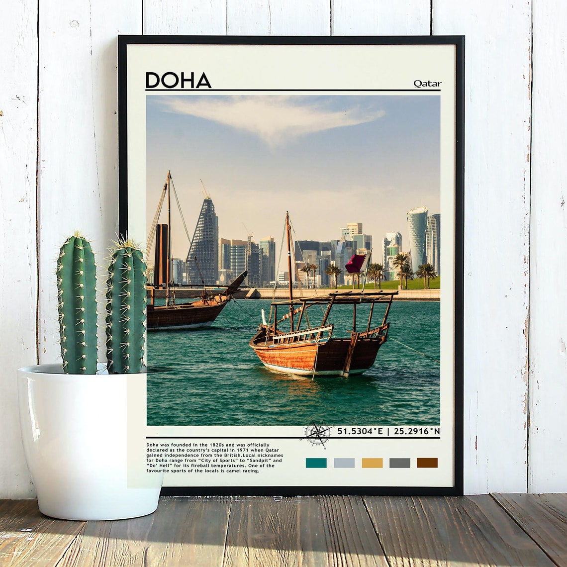 Doha Qatar Skyline Traditional Dhow Harbor Arabian Gulf Travel Poster - Image 2