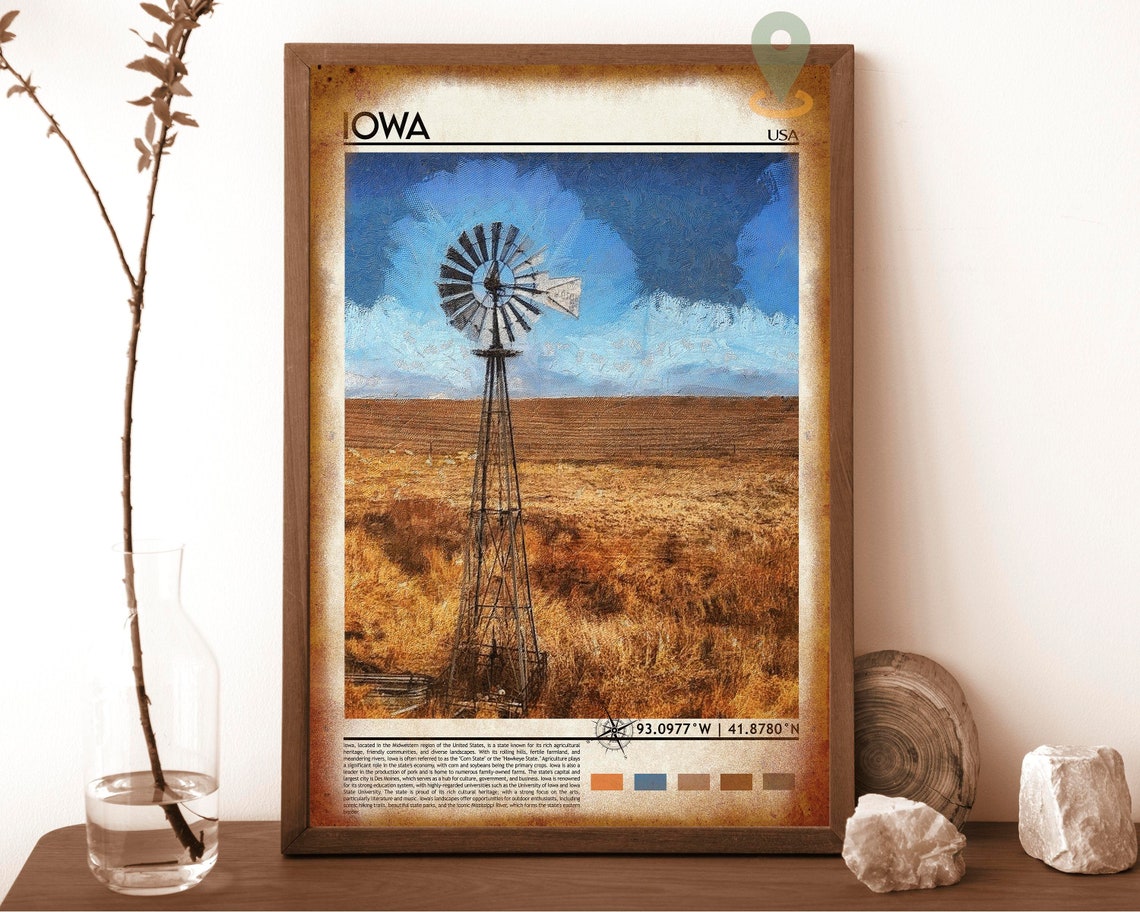 Iowa Travel Poster Iowa Print Iowa Wall Art Iowa Poster Iowa Photo Iowa Poster Print Iowa Map Vintage Iowa Print Iowa Poster Print - Image 6