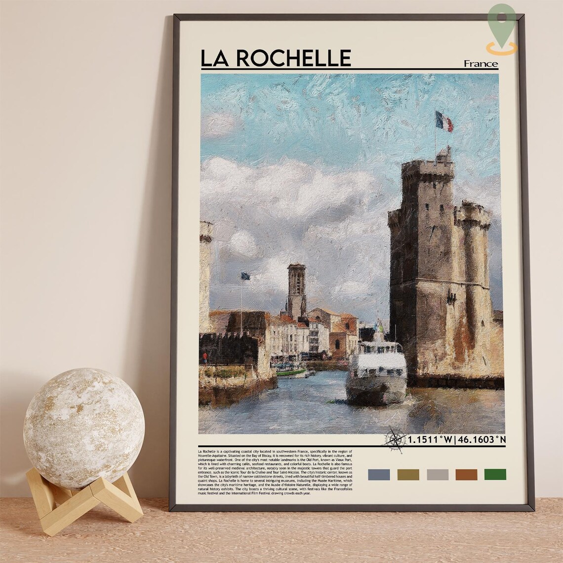 La Rochelle France Historic Harbor Medieval Stone Tower Travel Poster - Image 2