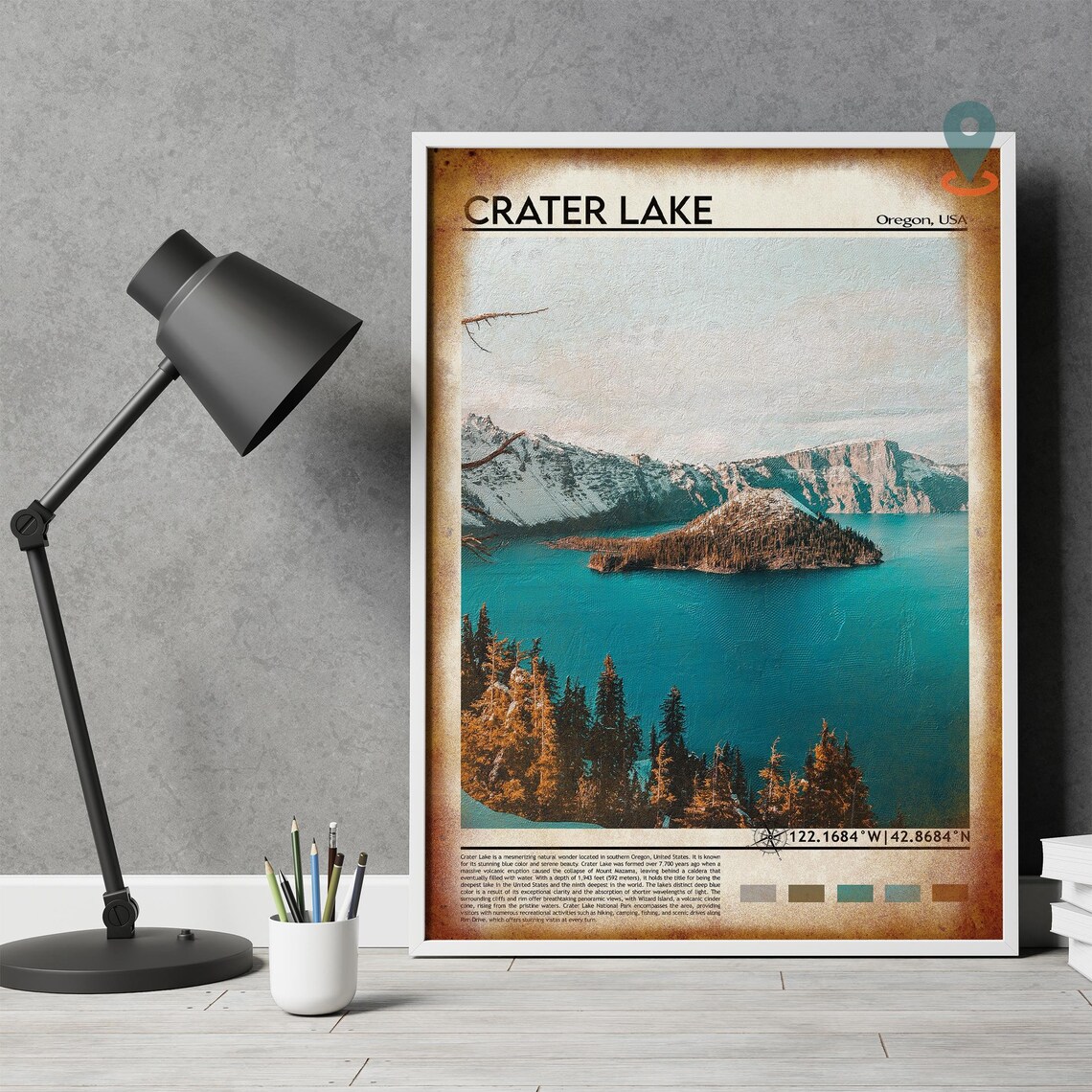 Crater Lake Oregon Wizard Island Deep Blue Water Travel Poster - Image 4