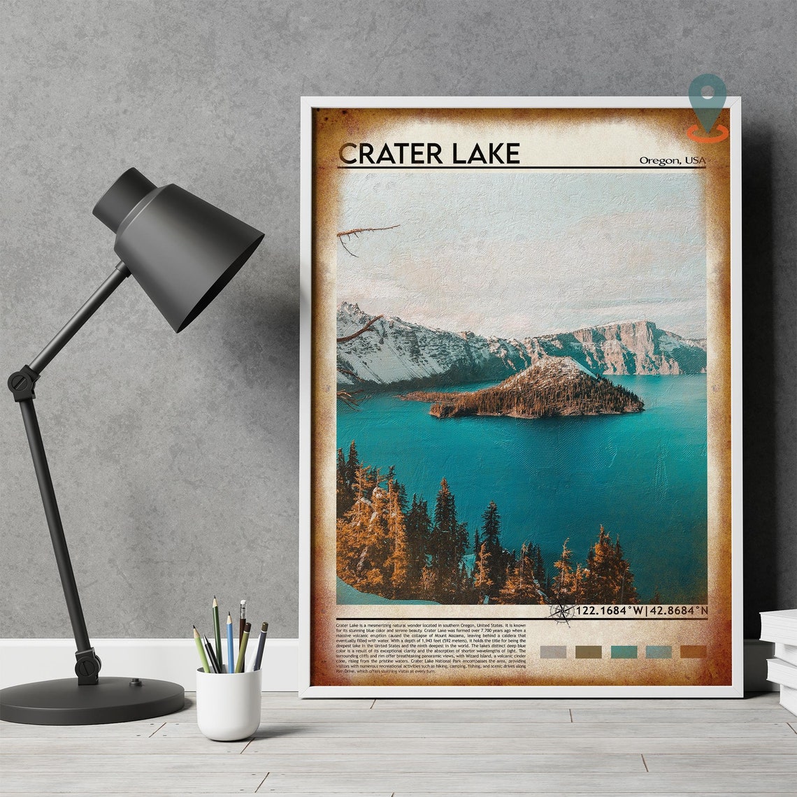 Crater Lake Print Crater Lake Poster Crater Lake Wall Art Crater Lake Travel Crater Lake Art Print Crater Lake Oregon Print - Image 4