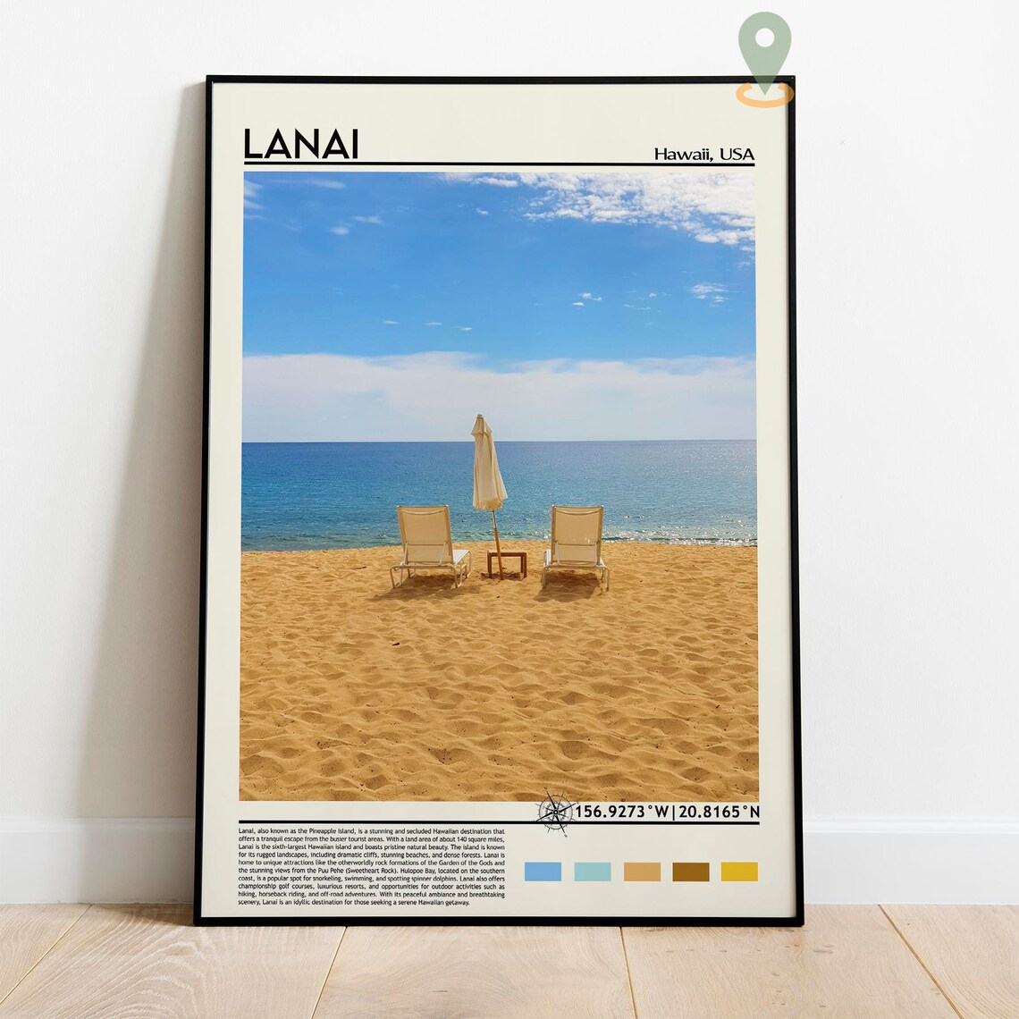 Lanai Hawaii Beach Chairs Umbrella Tropical Sand Island Poster - Image 2
