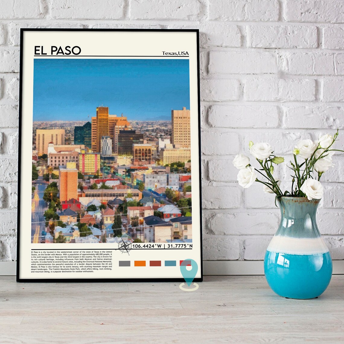 El Paso Texas Downtown Skyline Cityscape Painting Travel Poster - Image 5