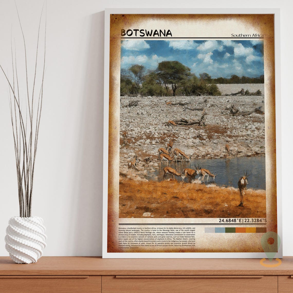 Botswana African Safari Antelope Waterhole Wildlife Art Poster - Image 3
