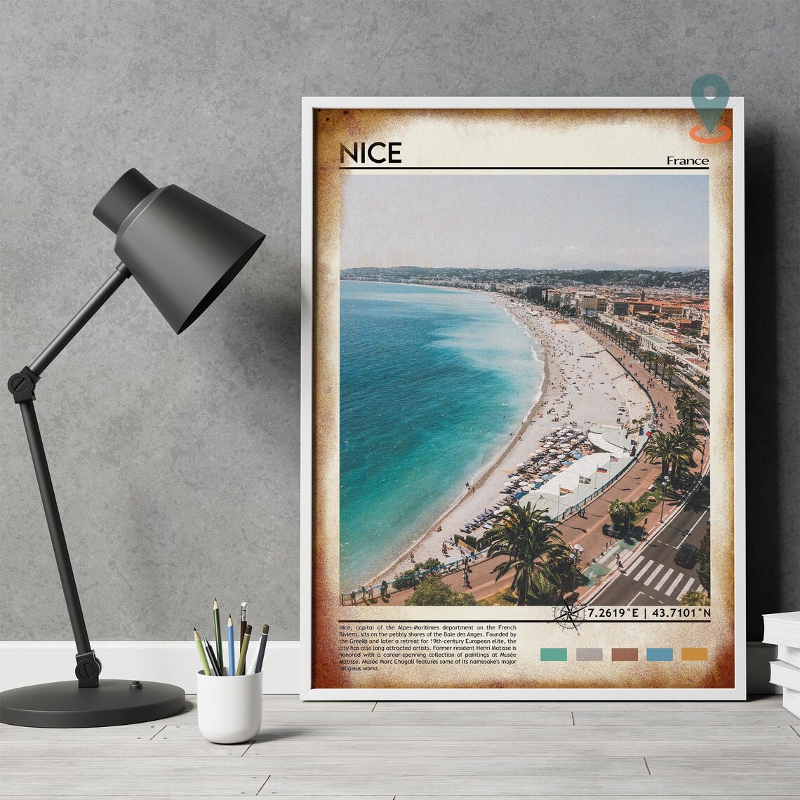 Nice France Riviera Beach Coastline Aerial Promenade Travel Poster - Image 4