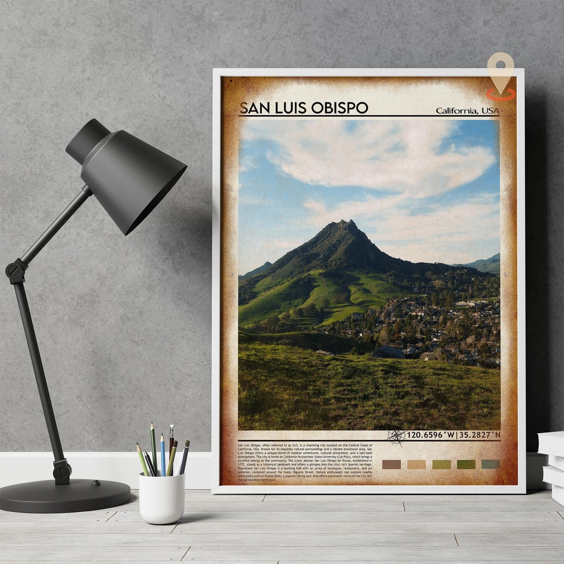San Luis Obispo California Rolling Green Hills Scenic Travel Poster - Image 4