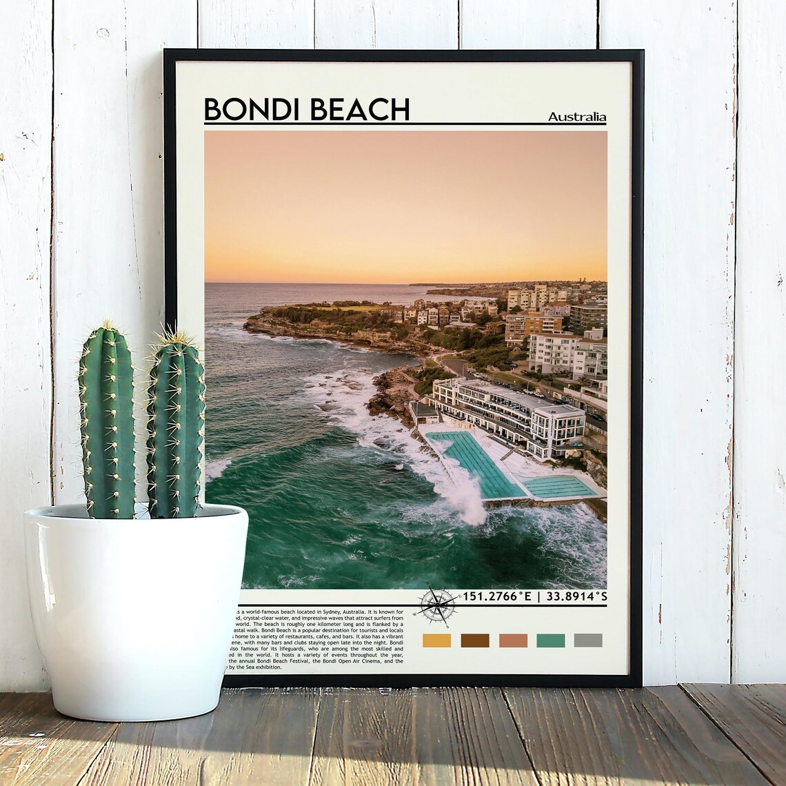 Bondi Beach Sydney Australia Golden Sunset Coastal Beach Travel Poster - Image 2