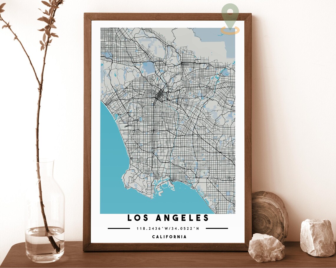 Los Angeles California City Map Navy Coastal Pacific Street Poster - Image 2