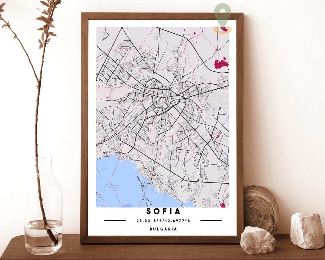 Sofia Bulgaria City Map Art Poster Navy Green Modern Wall Decor - Image 2