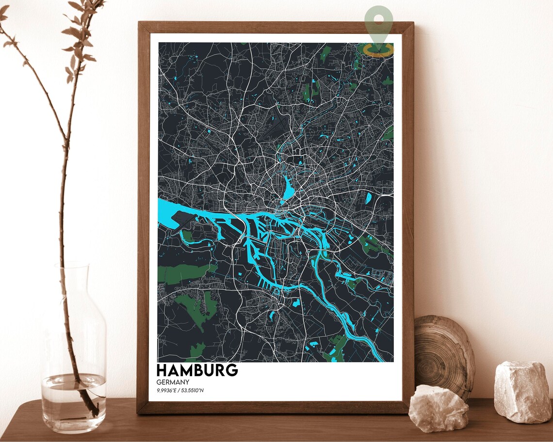Hamburg Germany Vintage Sepia Elbe River Old Map Style Poster - Image 6