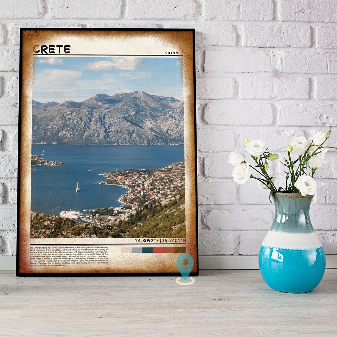 Crete Greece Scenic Coastal Bay Cruise Ship Mountain Travel Poster - Image 5