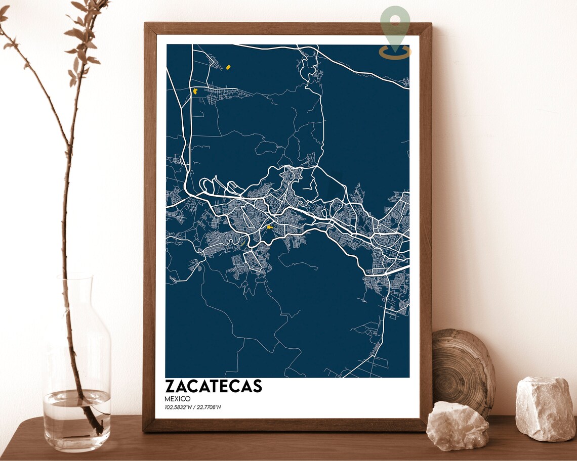 Zacatecas Mexico Bold Midnight Black Modern City Map Art Poster - Image 2