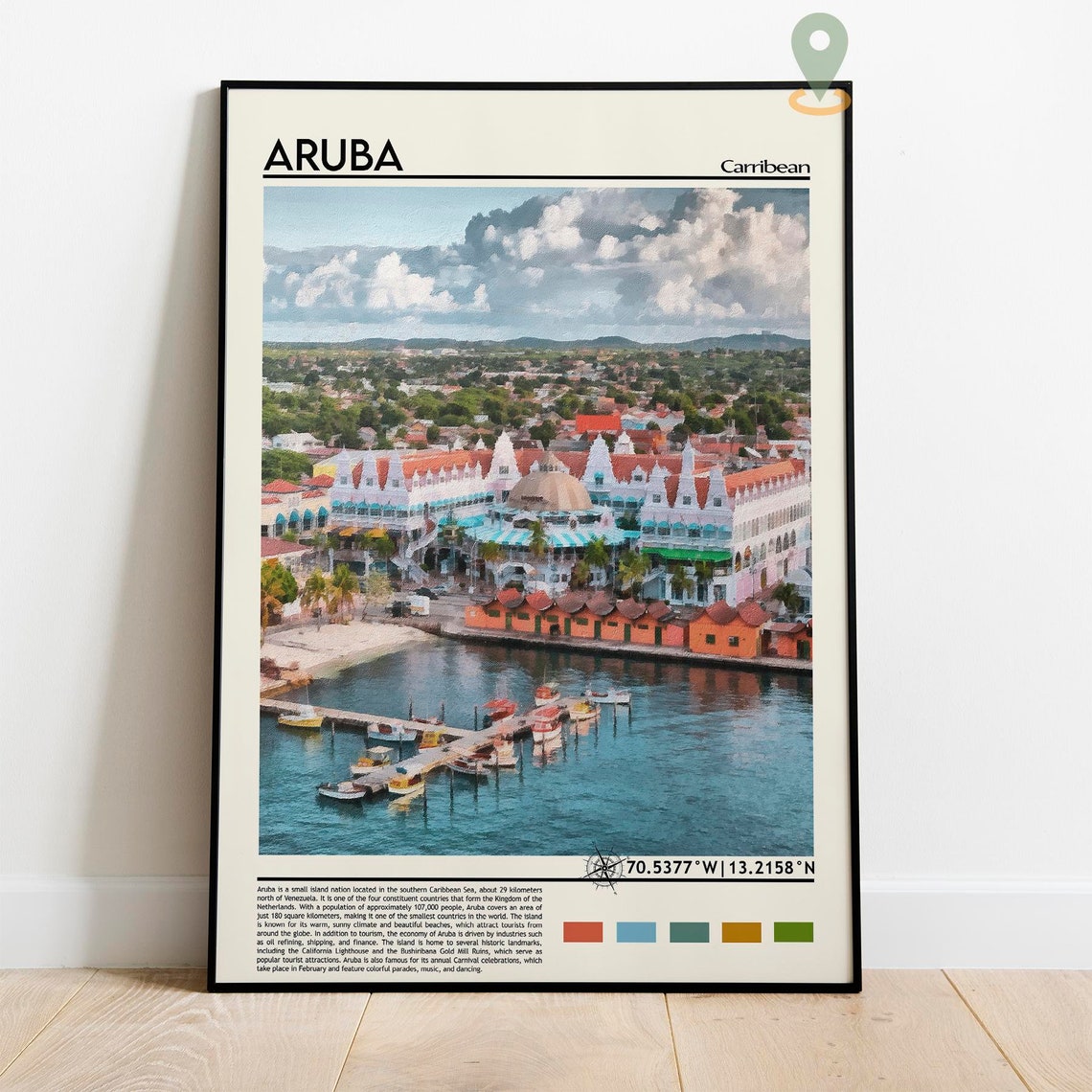 Aruba Caribbean Island Waterfront Harbor Town Travel Art Poster - Image 2