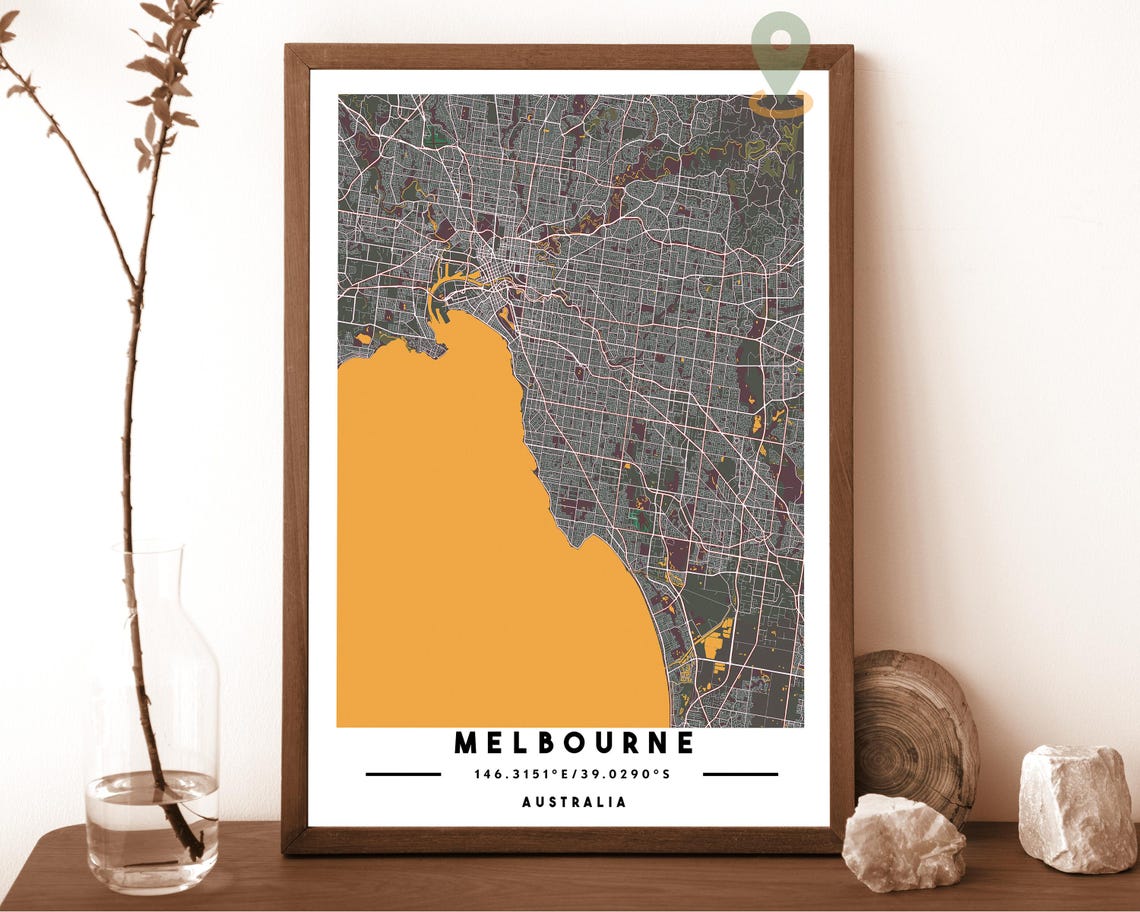 Melbourne Australia Navy Blue Yellow Modern Street Map Poster - Image 2