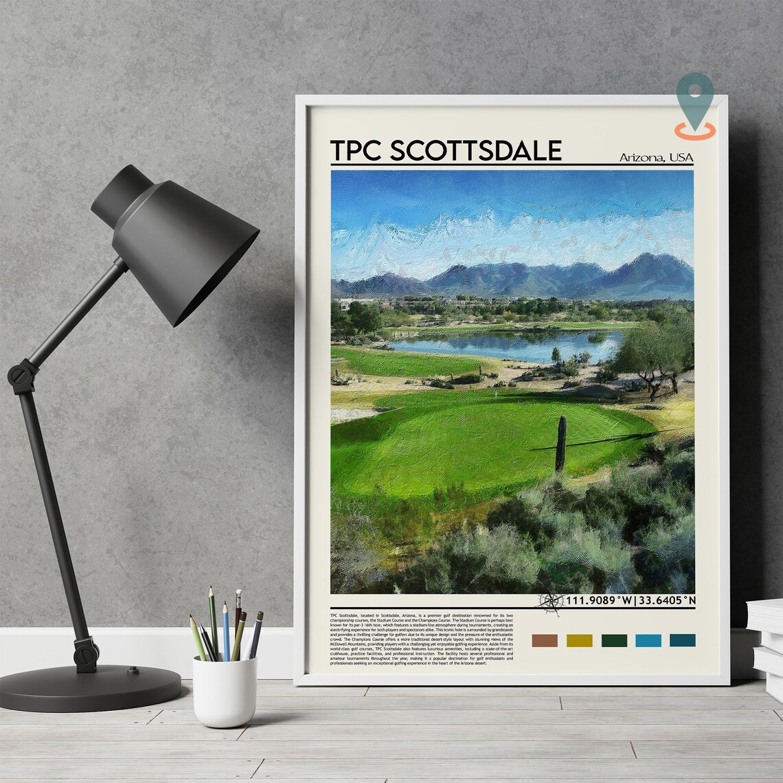 TPC Scottsdale Arizona Golf Course Desert Lake Mountains Sports Poster - Image 2