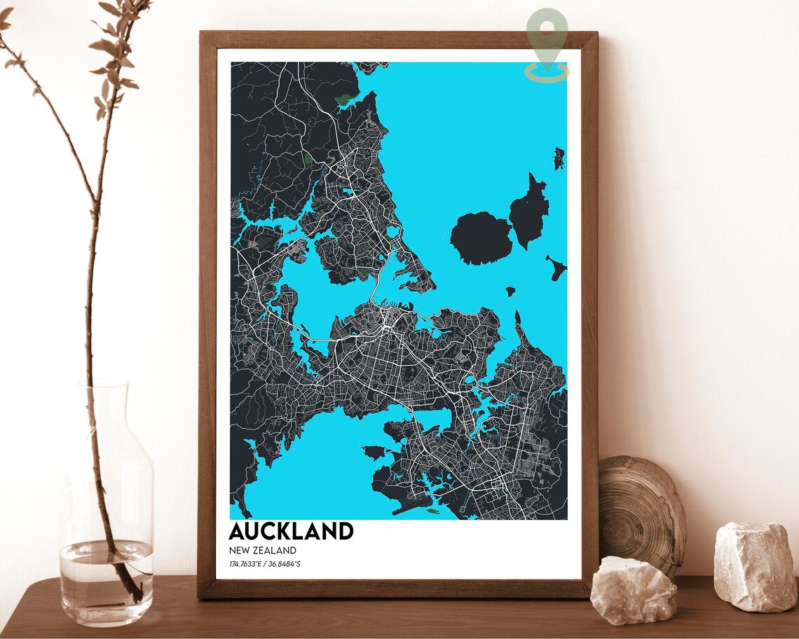 Auckland New Zealand Navy Gold Modern Coastal City Map Poster - Image 2