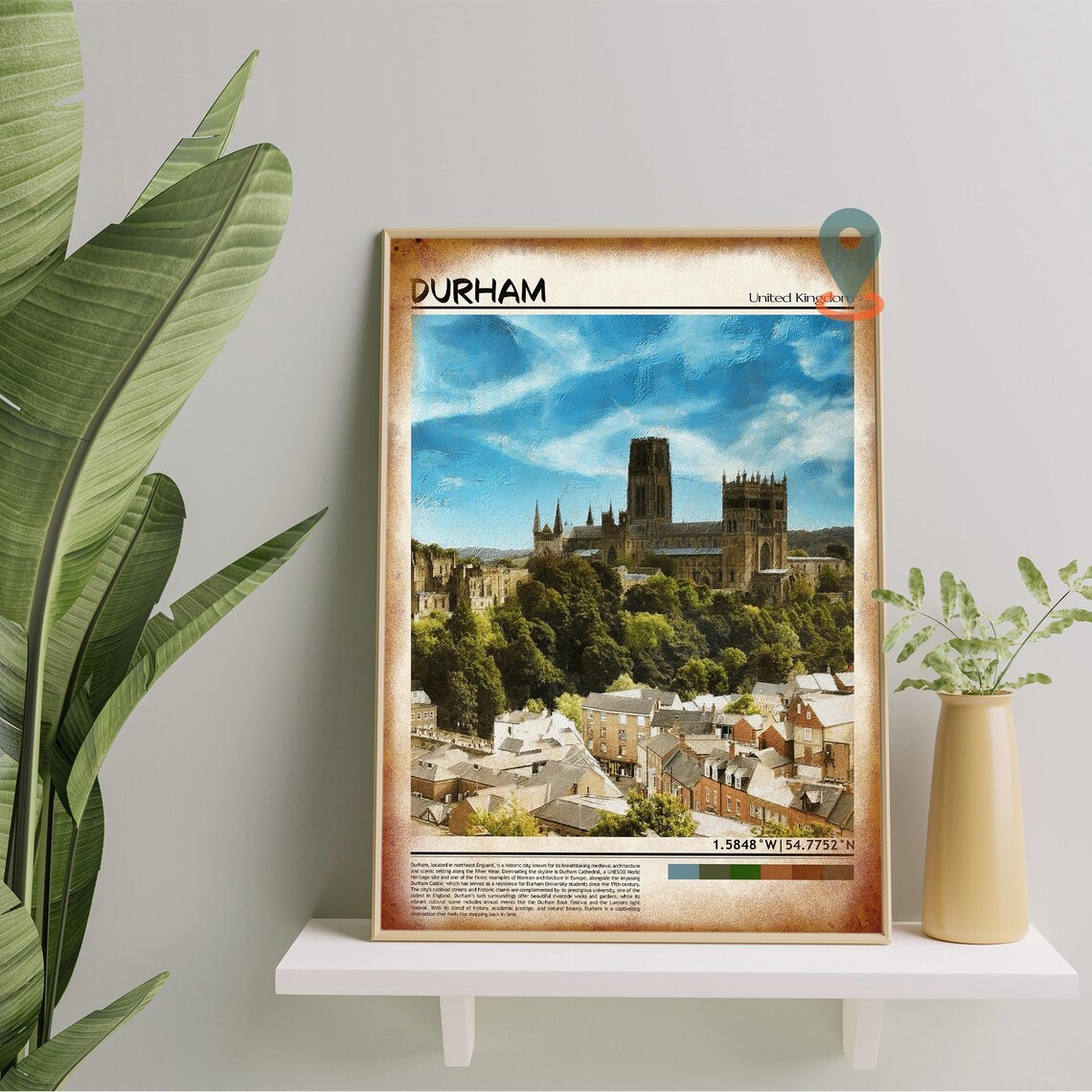 Durham United Kingdom Cathedral Skyline Oil Painting Travel Poster - Image 5