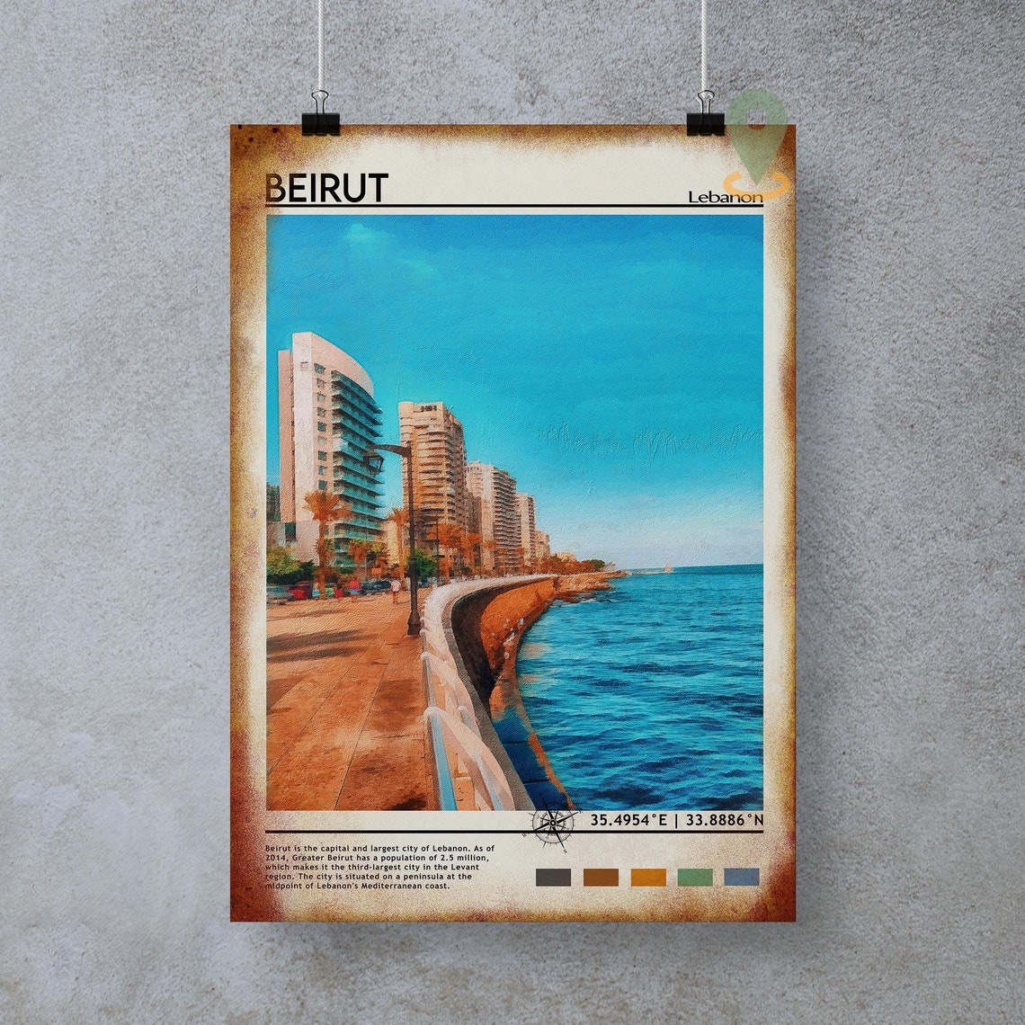 Beirut Lebanon Seafront Corniche Mediterranean City Travel Poster - Image 5