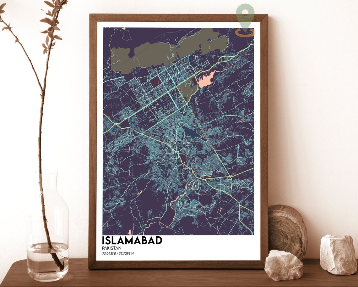 Islamabad Pakistan Rose Red Minimal Street Map Modern Art Poster - Image 3
