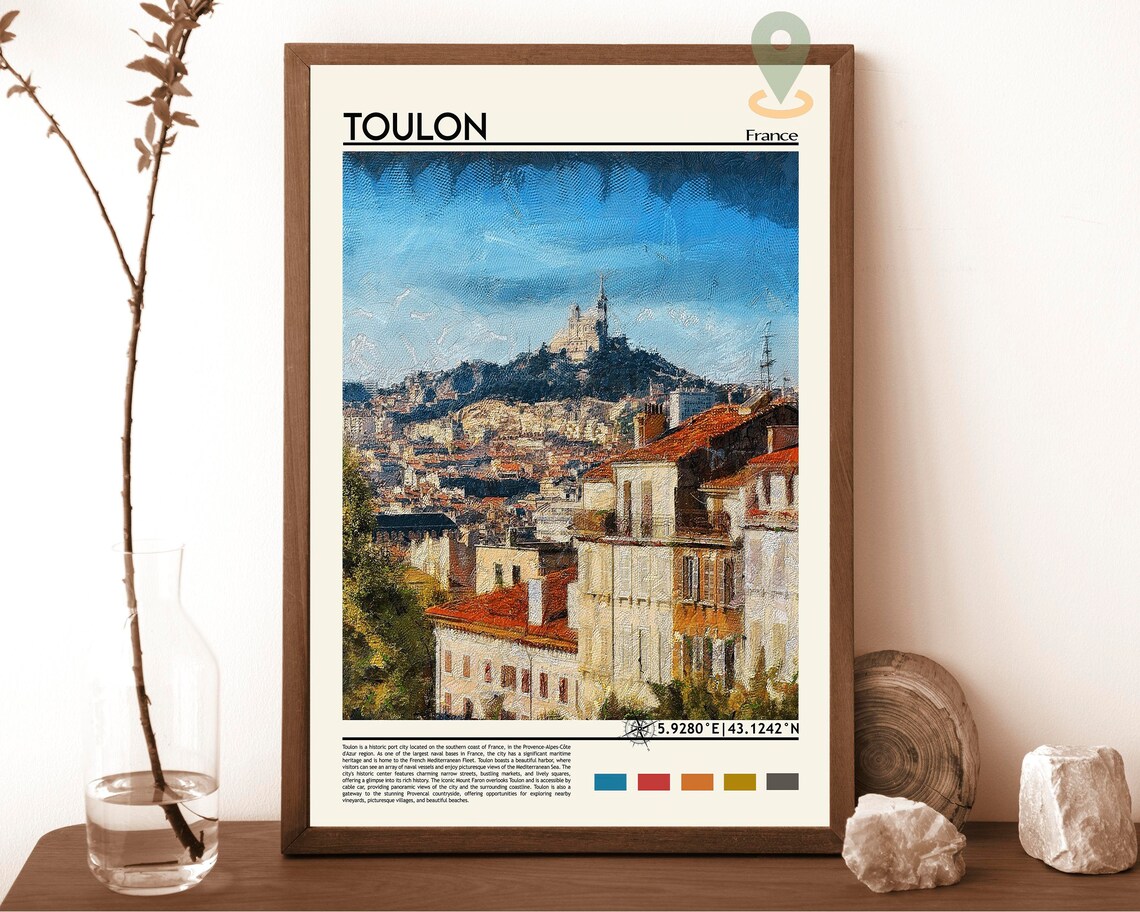 Toulon France Hilltop Church Terracotta Rooftops Travel Poster