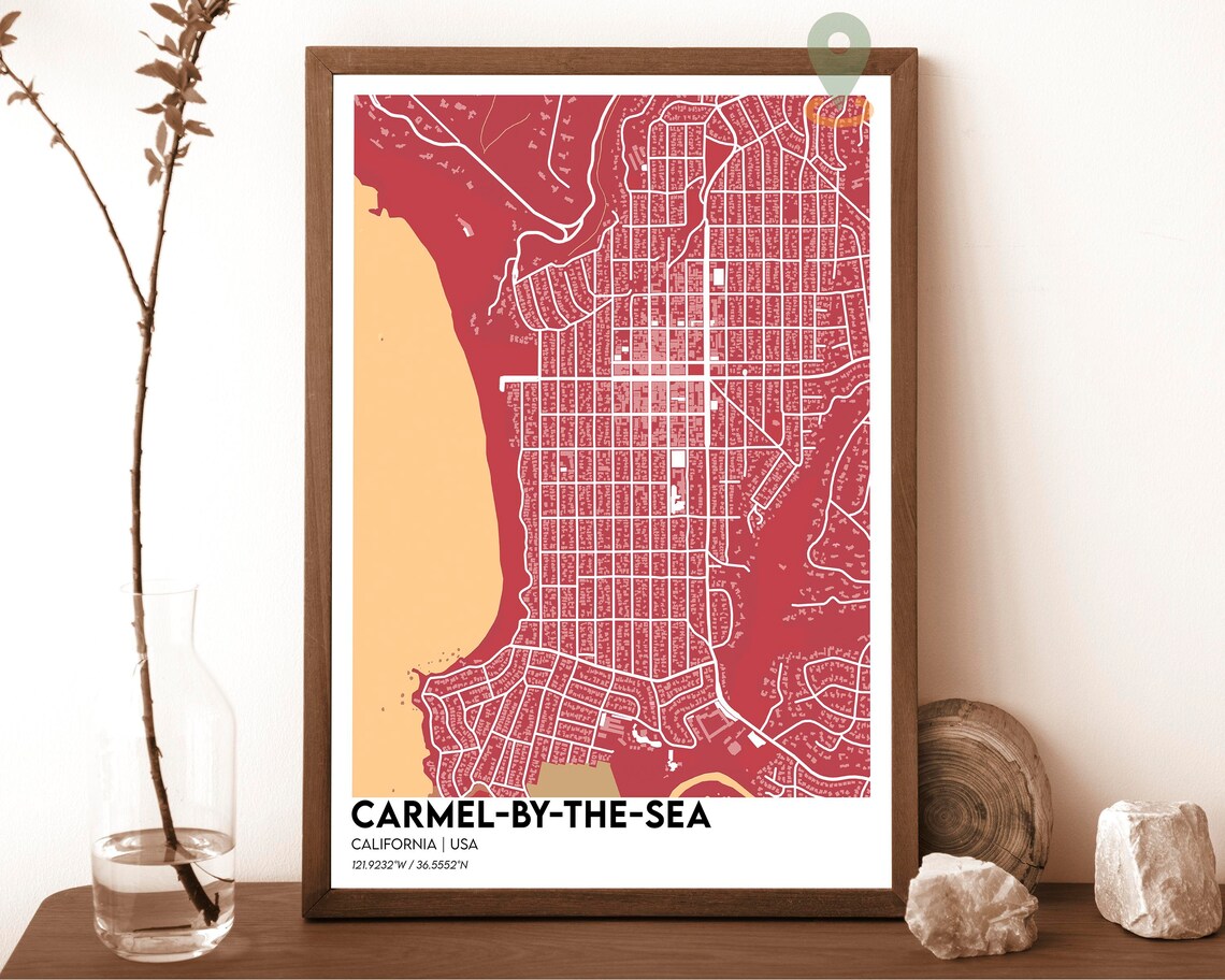 Carmel By The Sea California Navy Gold Street Map Art Poster - Image 3