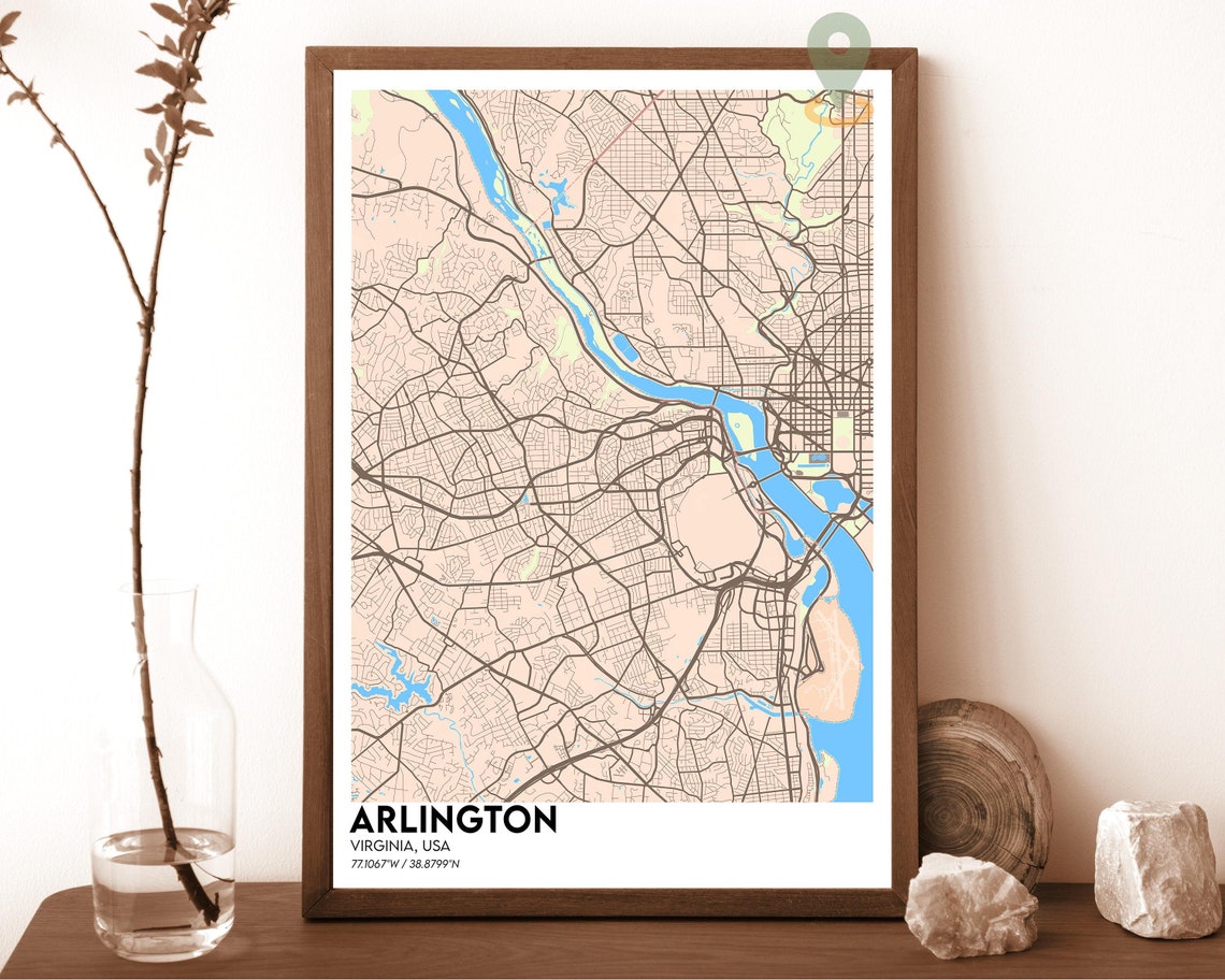 Arlington Virginia Crimson Red Modern City Street Map Art Print - Image 4