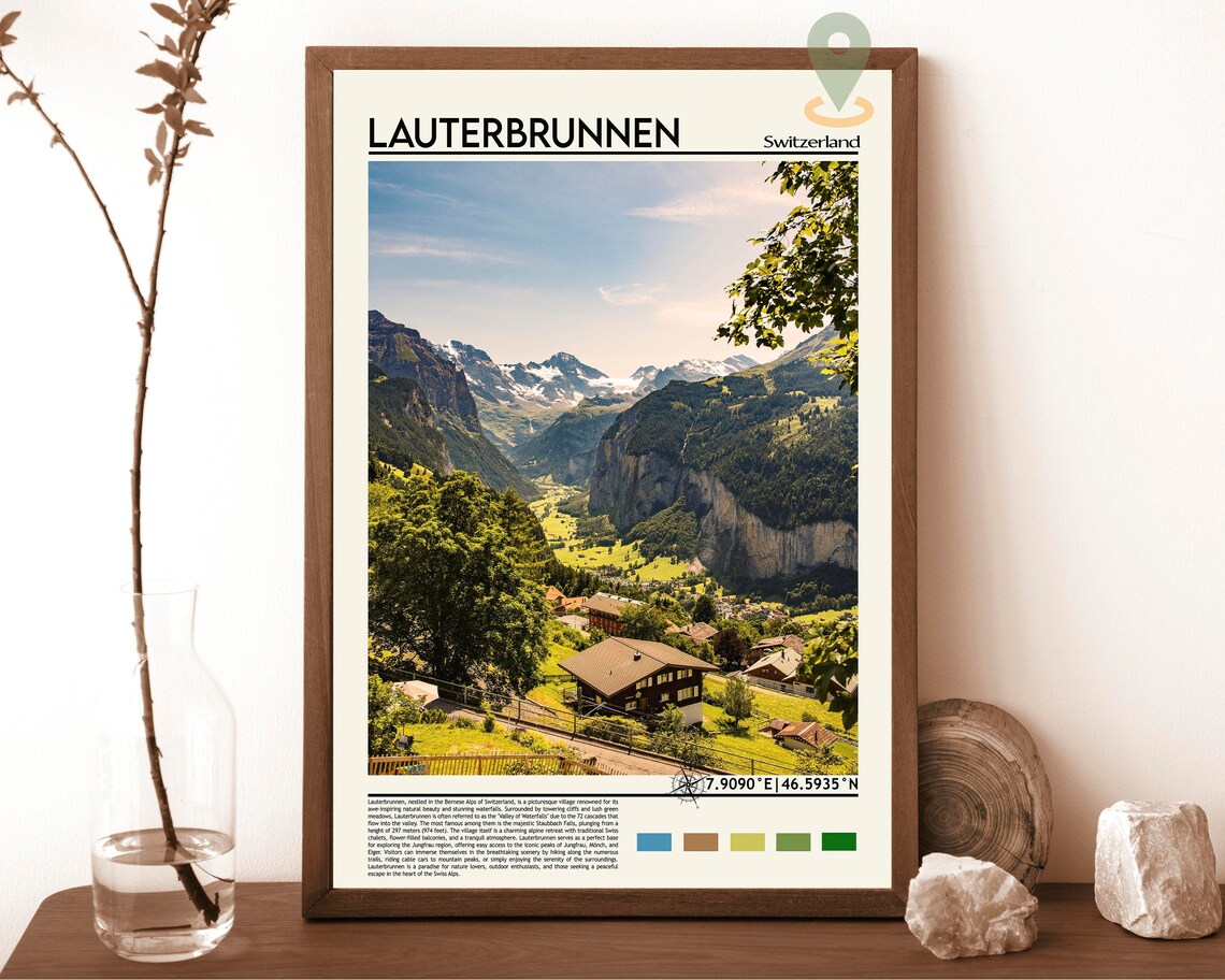Lauterbrunnen Switzerland Alpine Valley Village Photo Travel Poster