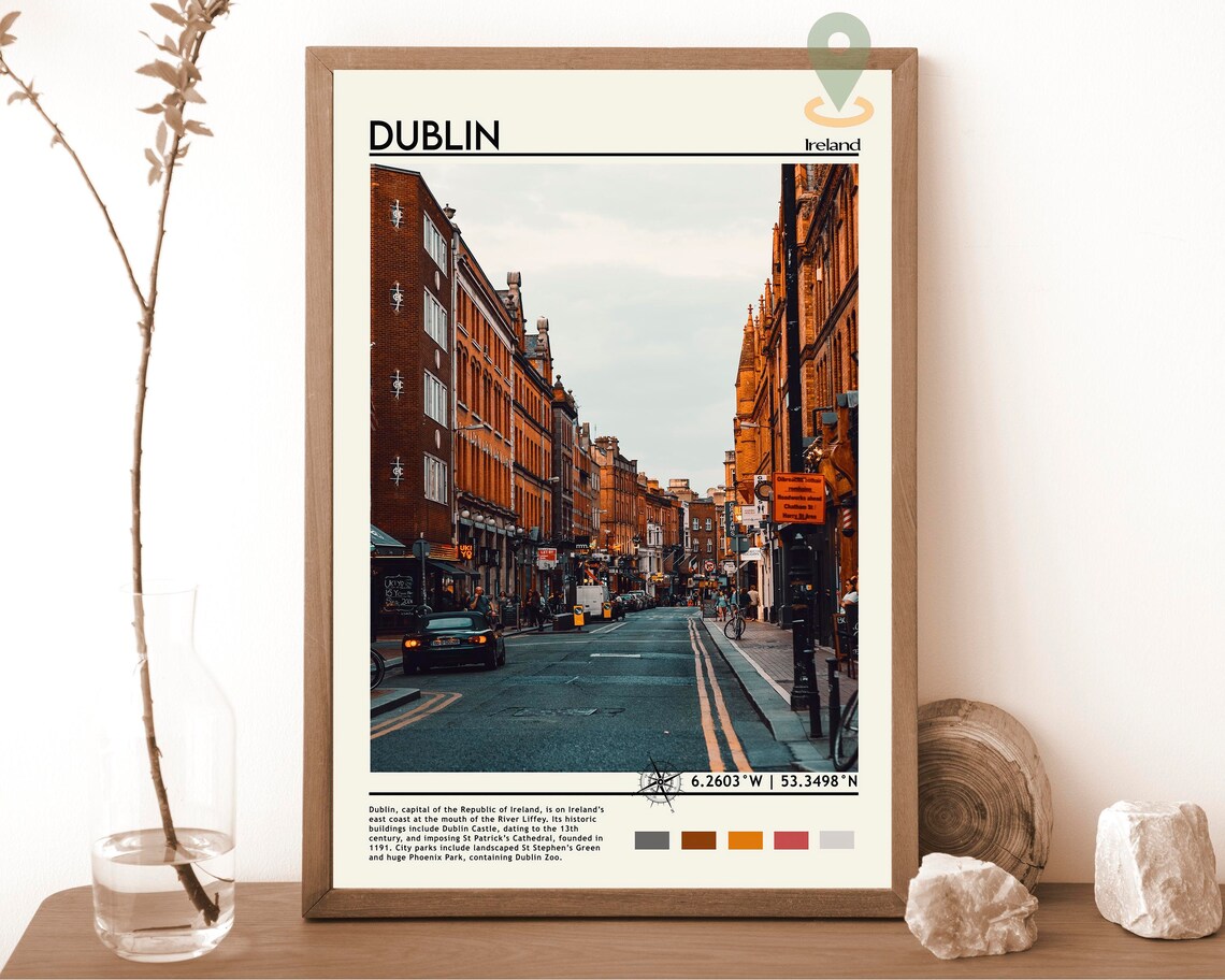 Dublin Ireland Brick Street Cityscape Urban Travel Photo Poster