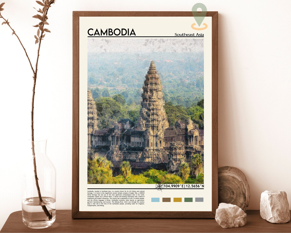 Cambodia Angkor Wat Ancient Temple Spires Jungle Canopy Travel Poster