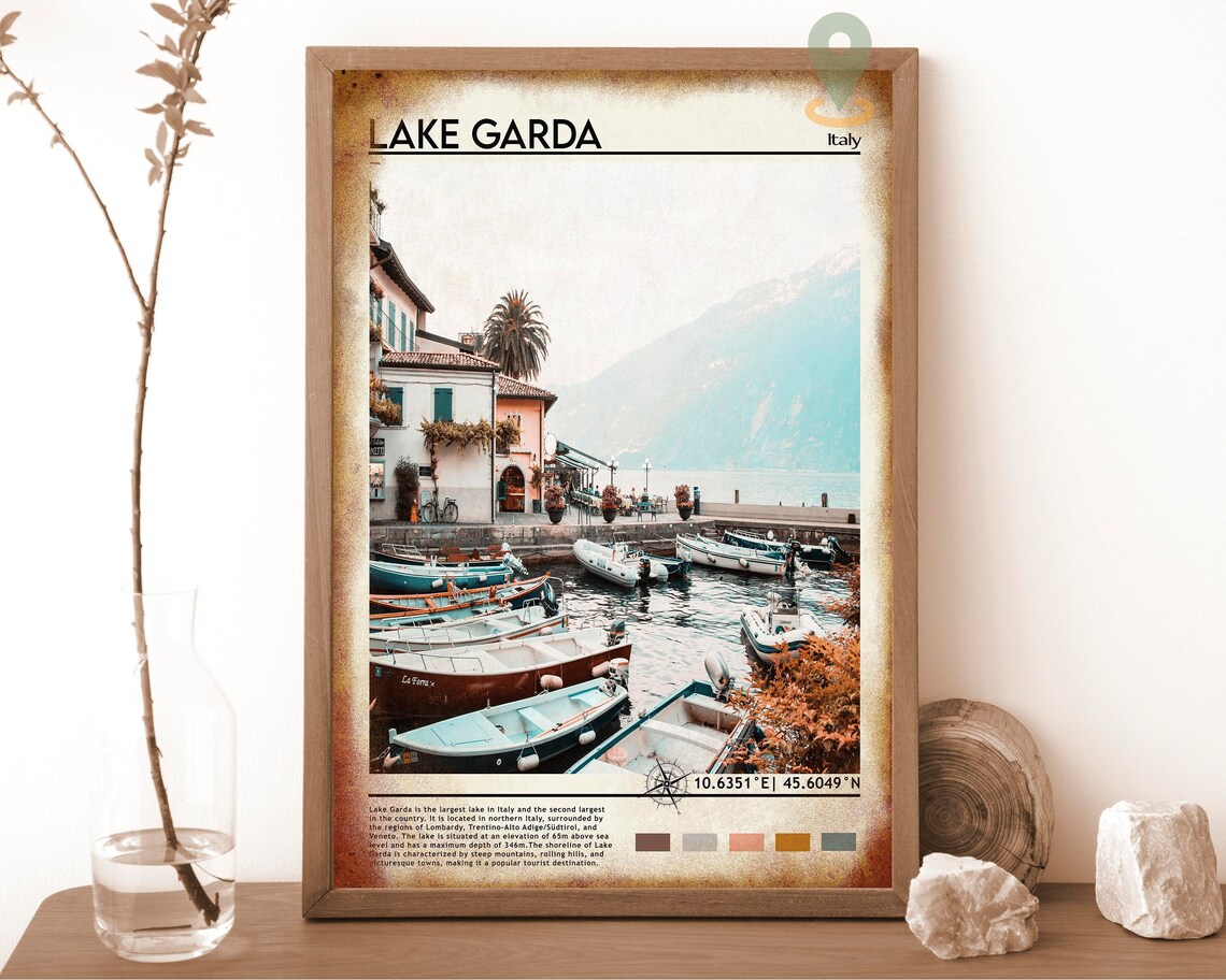Lake Garda Italy Lakeside Harbor Colorful Boats View Travel Poster - Image 6