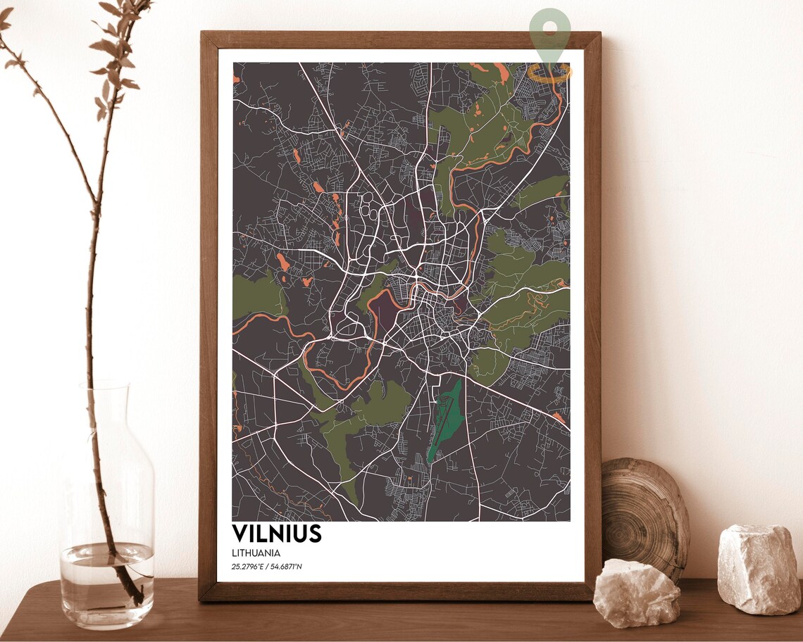 Vilnius Lithuania City Map Poster Red Minimalist Modern Art Style - Image 3