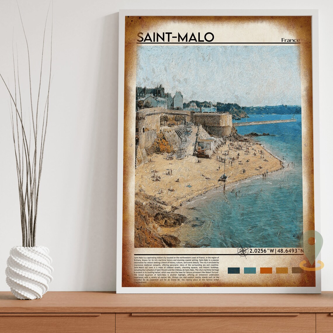 Saint-Malo France Historic Walled City Beach Painting Poster - Image 4