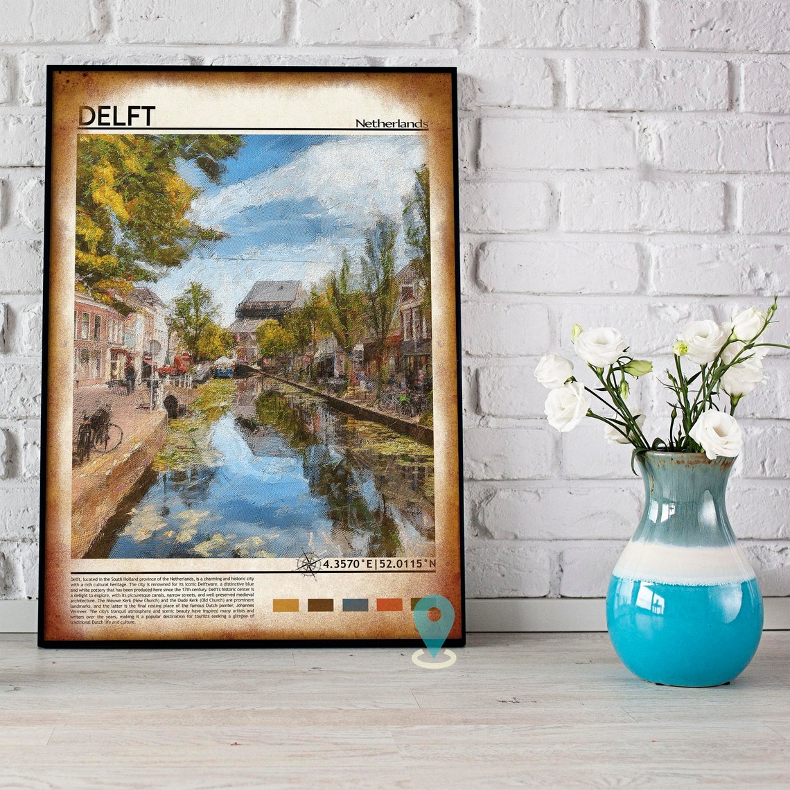 Delft Netherlands Charming Canal Street Bicycle Travel Poster - Image 4
