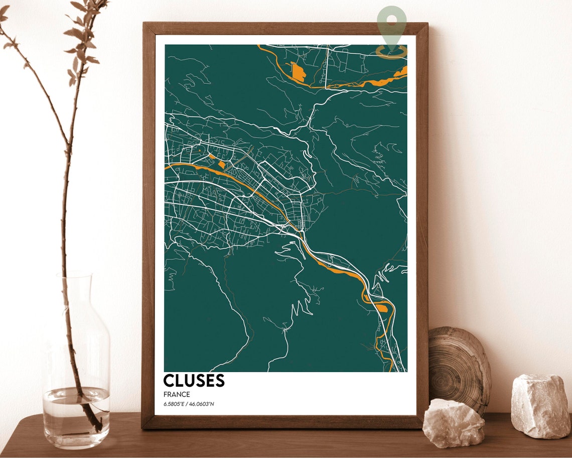 Cluses France City Map Deep Navy Gold Modern Street Wall Art - Image 6
