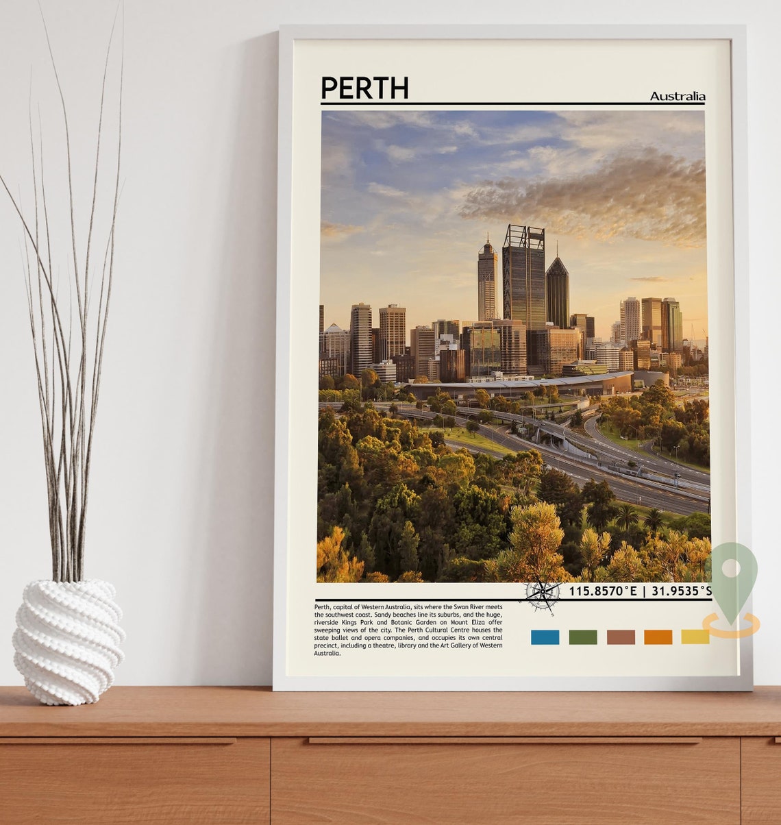 Perth Australia Sunset Skyline Over Swan River Travel Poster - Image 2