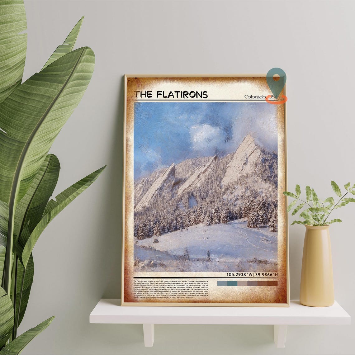 Boulder Flatirons Colorado Snowy Rocky Mountain Painterly Poster - Image 5