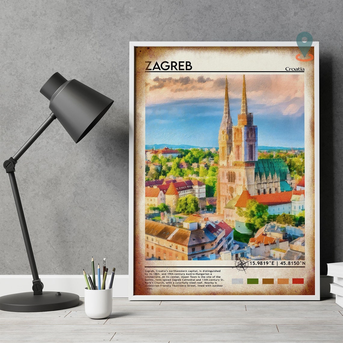 Zagreb Croatia Cathedral Twin Spires Painted Old Town Poster - Image 4