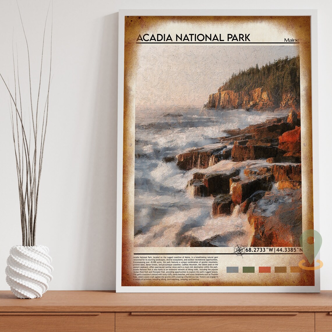 Acadia National Park Maine Rocky Coast Waves Nature Travel Poster - Image 4