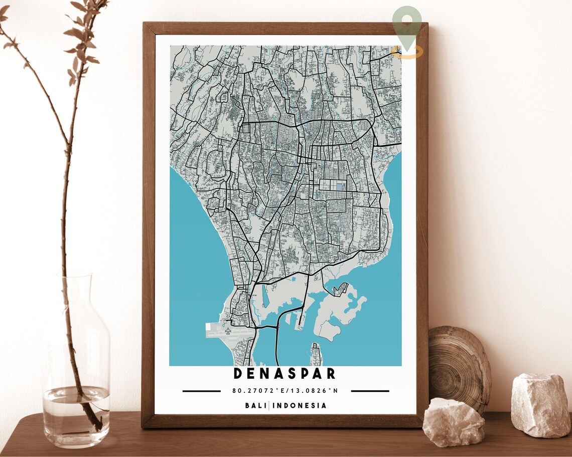 Denpasar Bali Indonesia Black And White City Street Map Coordinates Poster - Image 3