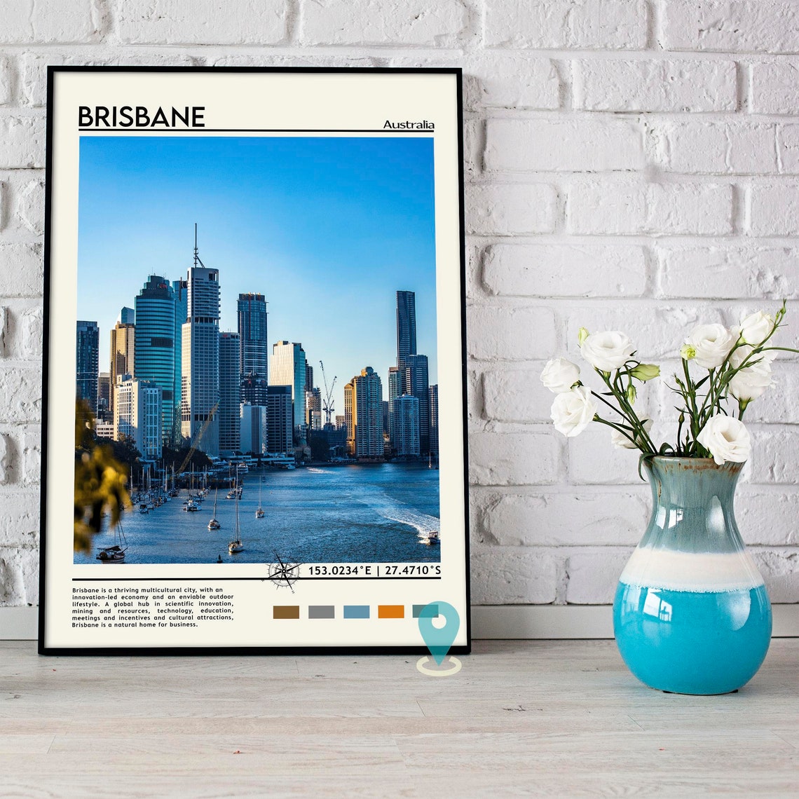 Brisbane Australia City Skyline River Boats Harbor View Poster - Image 4