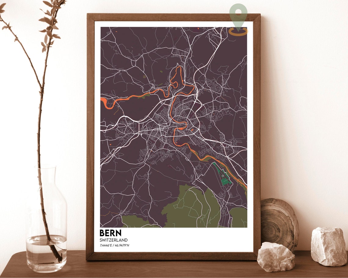 Bern Switzerland Minimalist Dark Green City Street Map Poster - Image 6