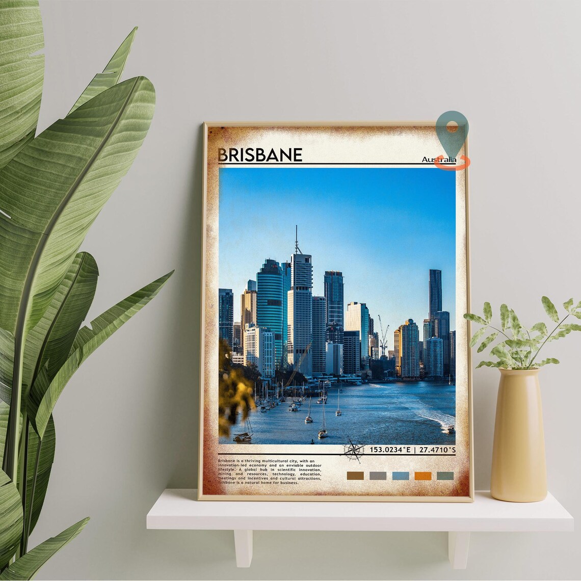 Brisbane Australia City Skyline River Boats Harbor View Poster - Image 2