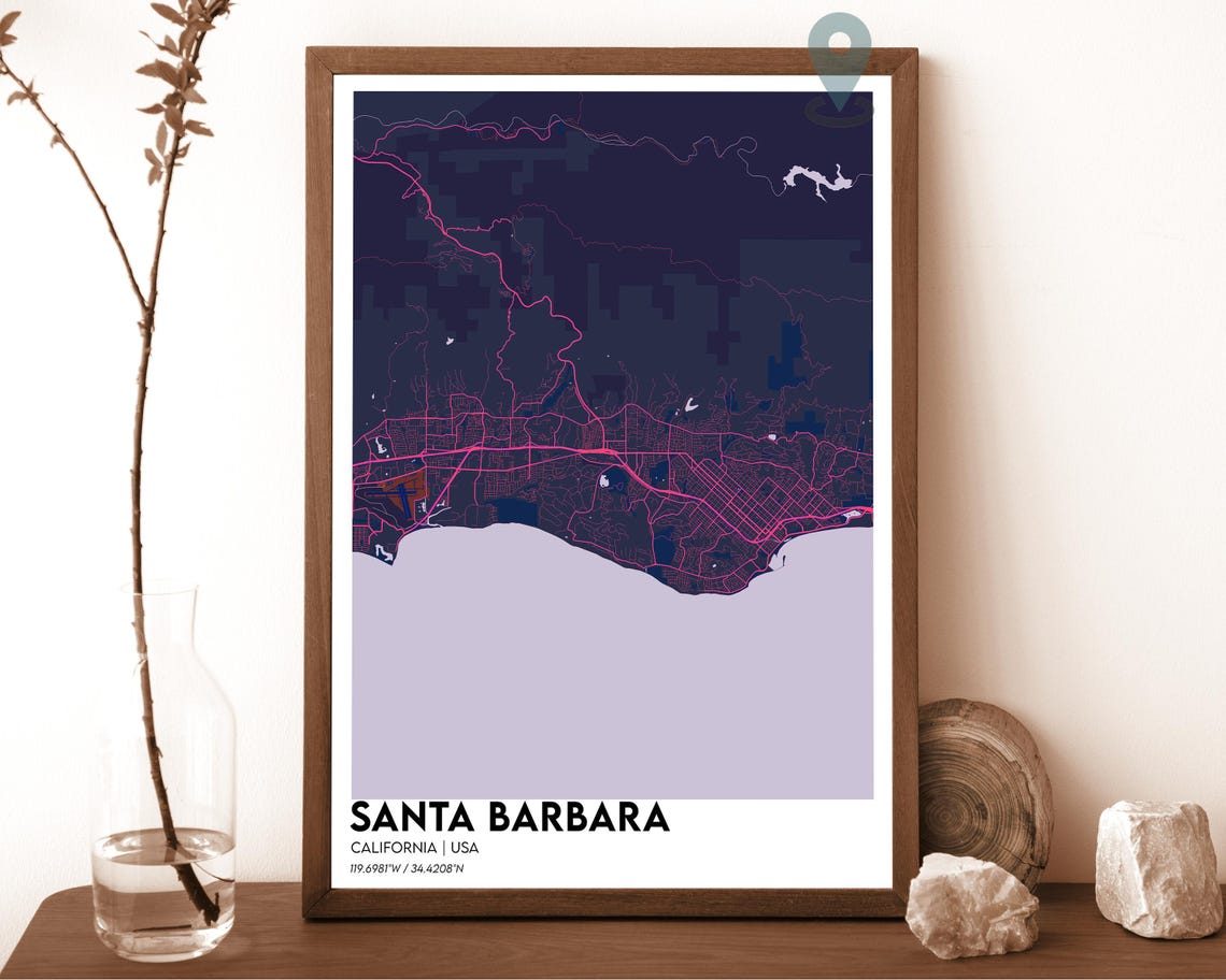Santa Barbara California Navy Mustard City Map Home Decor Poster - Image 2