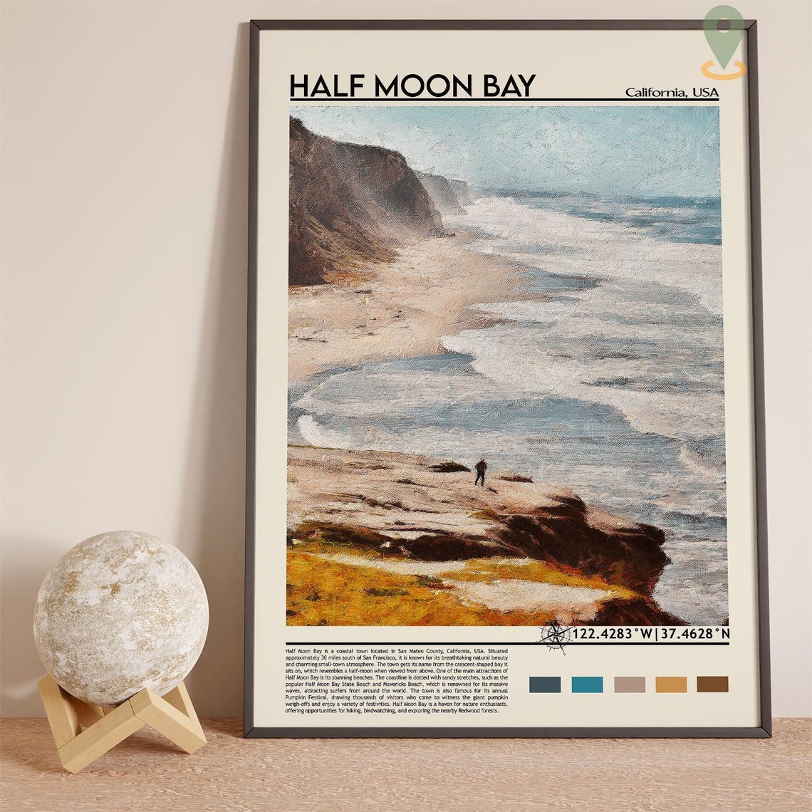 Half Moon Bay California Cliffs Surf Coastline View Travel Poster - Image 5