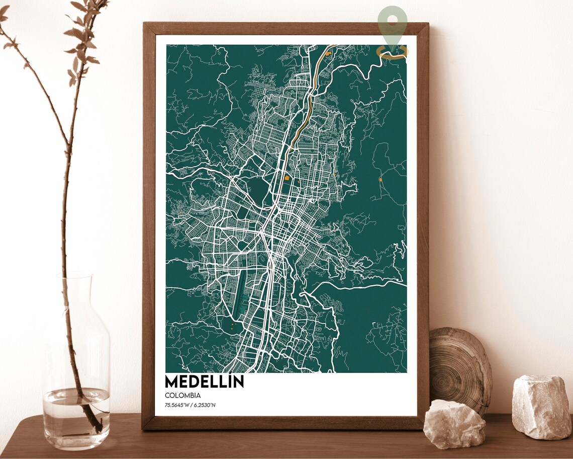 Medellin Colombia Cream Maroon Street Map Valley Modern Art Poster - Image 4