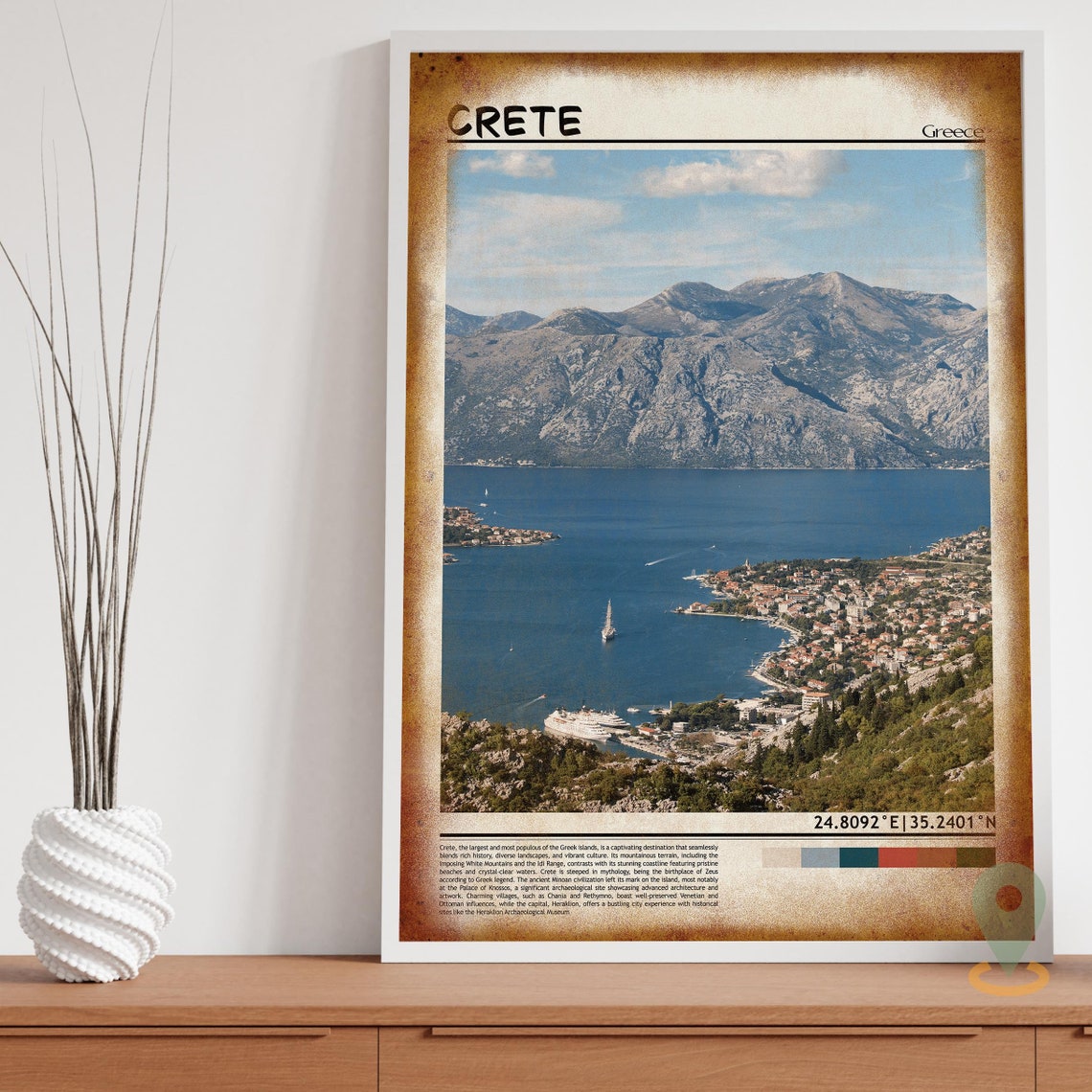 Crete Greece Scenic Coastal Bay Cruise Ship Mountain Travel Poster - Image 3