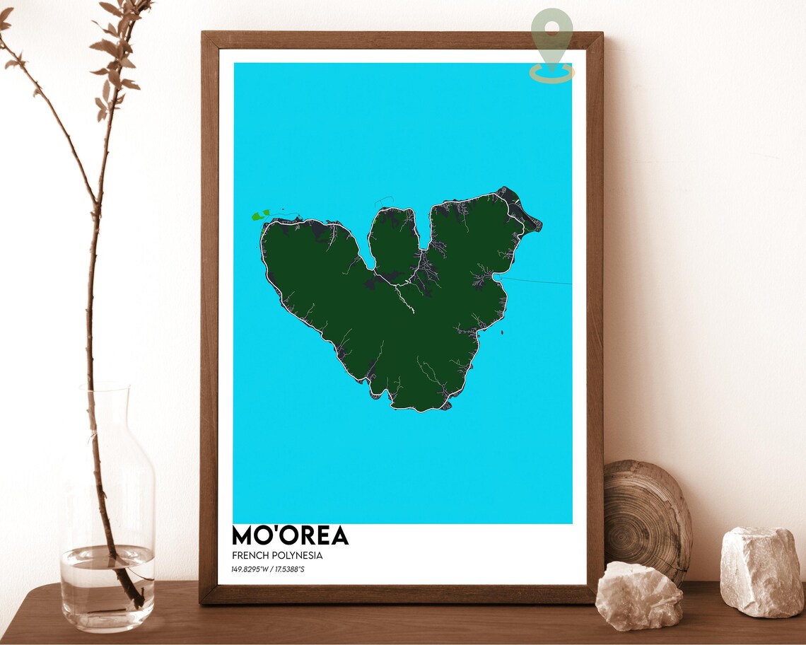 Mo'orea French Polynesia Tropical Island Map Art Poster Yellow Green - Image 6